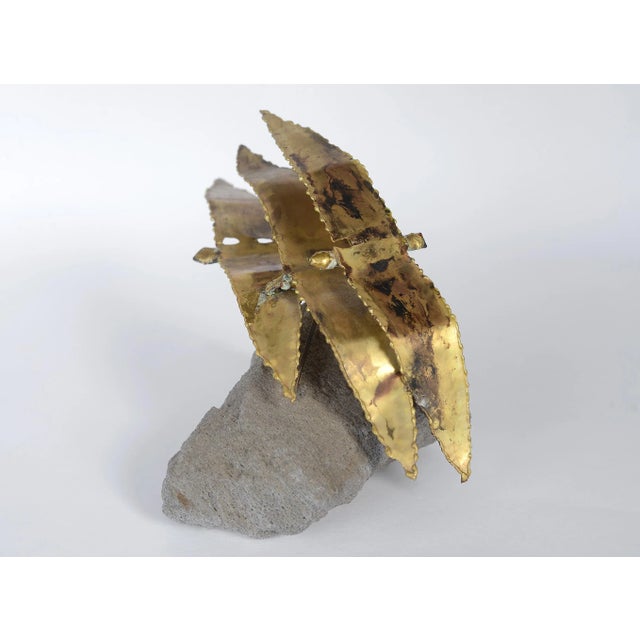 Mid Century Modern Brass Three Birds on Natural Rock Stand Sculpture For Sale - Image 4 of 11