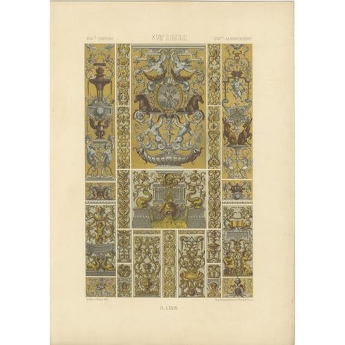 Racinet, Renaissance Grotesque Ornament, 1873, Chromolithographs, Set of 3 For Sale - Image 4 of 9