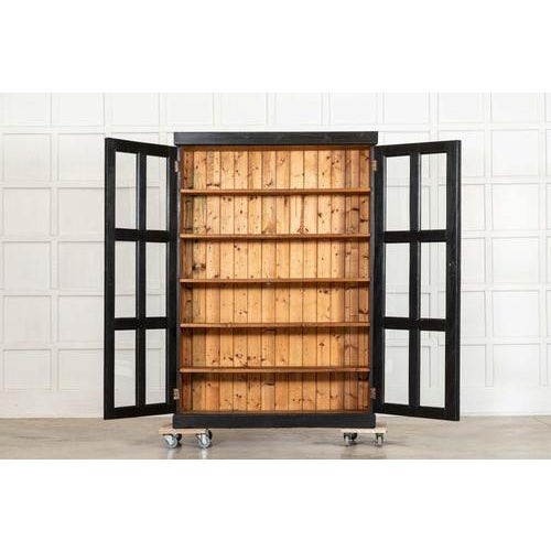 circa 1890 19thC English Ebonised Oak Housekeepers / Hall Cupboard W126.5 x D32.5 x H183.5 cm Internal shelf depth 26.5 cm...