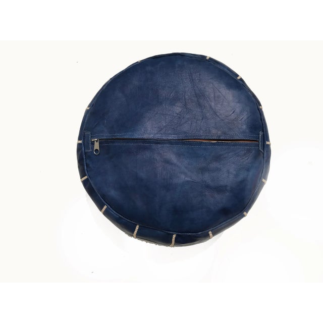 Blue Moroccan Blue Leather Pouf Covers - a Pair For Sale - Image 8 of 9