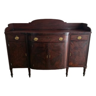 Antique 1920s Federal Revival Flame Mahogany Serpentine Sideboard For Sale