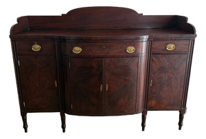 Antique 1920s Federal Revival Flame Mahogany Serpentine Sideboard