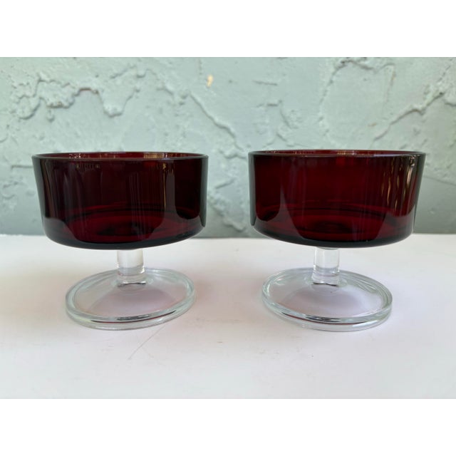 Ruby Red Set of 10 Vintage French Luminarc Cavalier Ruby Red Champagne Coupe & Dessert Glasses For Sale - Image 8 of 9