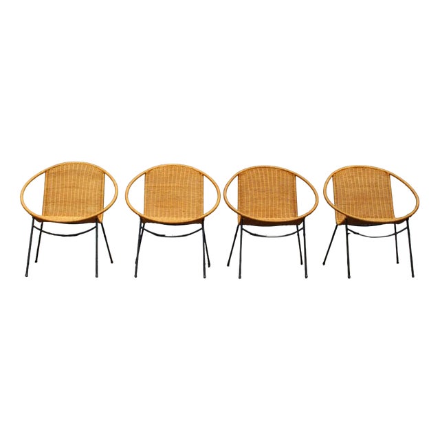 Garden Armchairs in Midollin & Metal Campo & Graffi Design attributed to Campo E Graffi, 1960s, Set of 4 For Sale