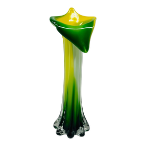 Vintage Jack-in-the-Pulpit Art Glass Vase | Green Yellow Ombre, Calla Lily | MCM Decor, Hand Blown Murano Style Bud Vase