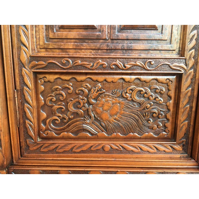 Early 20th Century Antique Japanesse Hand Carved Elmwood Cabinet, Sideboard, Meiji, 20th Century For Sale - Image 5 of 13