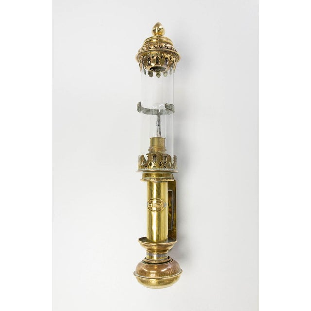 Antique Brass and Glass Electrified Oil Wall Sconces, 1880, Set of 2 For Sale - Image 3 of 8