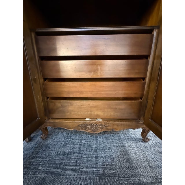 1950s Pair of Kindel "Beauclair" French Louis XV Style Walnut Chifferobes With Silk Panels For Sale - Image 11 of 18