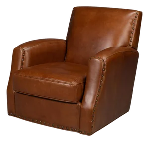 Classic Brown Leather Swivel Armchair
