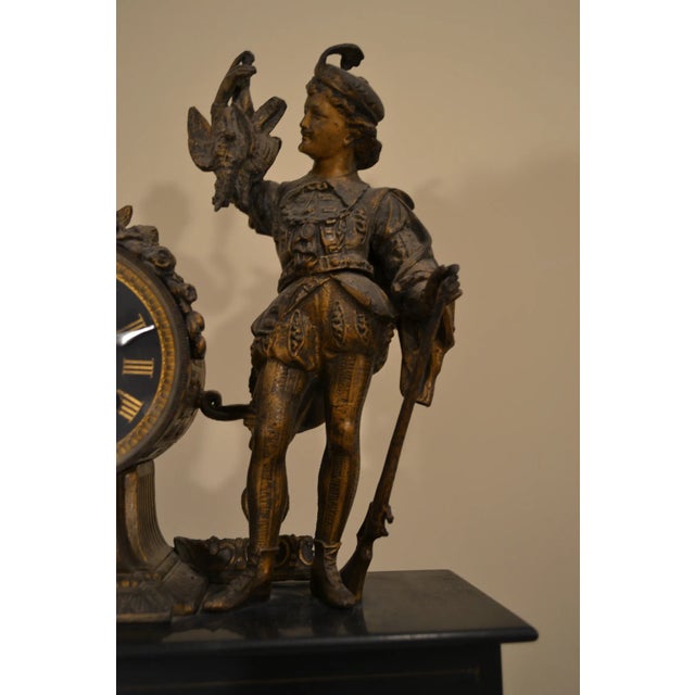 Figurative Antique Clock 1870s Japy & Freres Figural 'Hunting' Mantel For Sale - Image 3 of 12