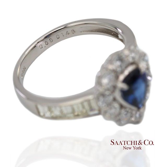 Metal Gia Certified Platinum 900 Blue Sapphire and Natural Diamond Ring, Size 6.25 For Sale - Image 7 of 13