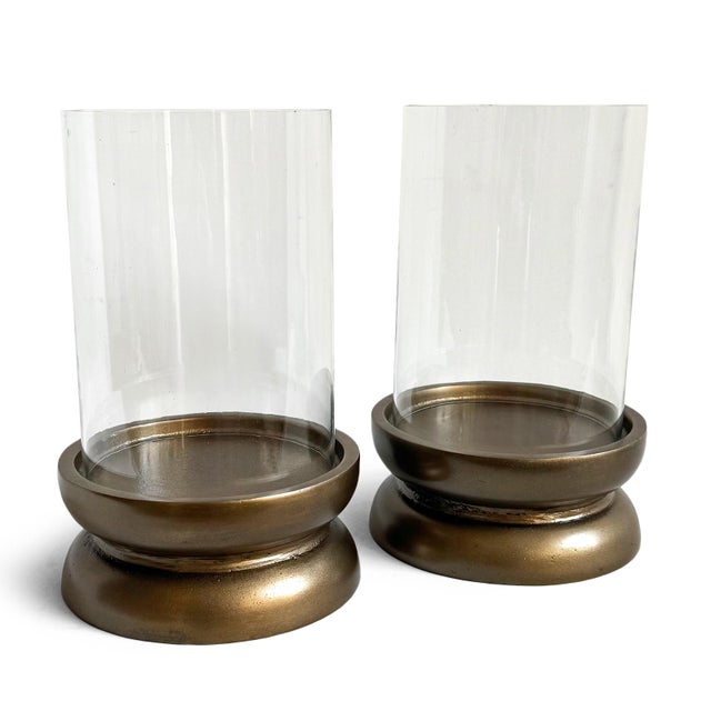 Glass & Brass Finish Candle Holder Small For Sale In Los Angeles - Image 6 of 7