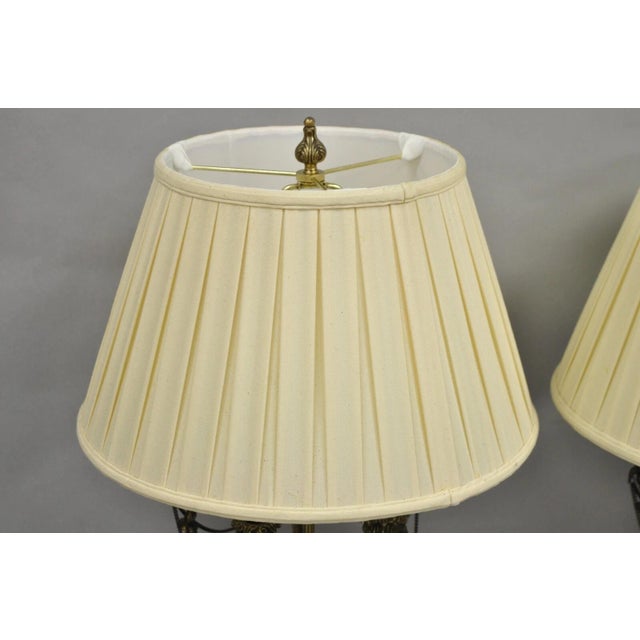Metal Vintage French Regency Style Brass Swans Candelabra Table Lamps - A Pair For Sale - Image 7 of 12