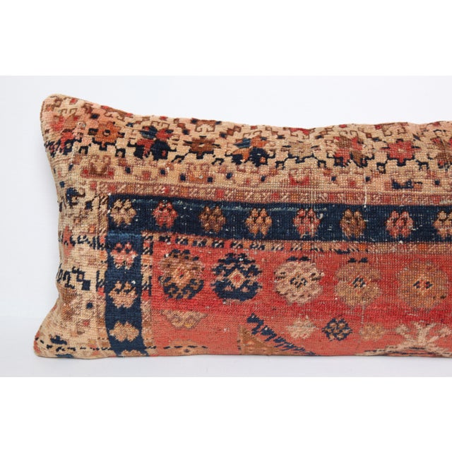 1910s Antique Handwoven Red & Navy Rug Pillow – Home Décor Accent -16'' X 39'' For Sale - Image 5 of 10