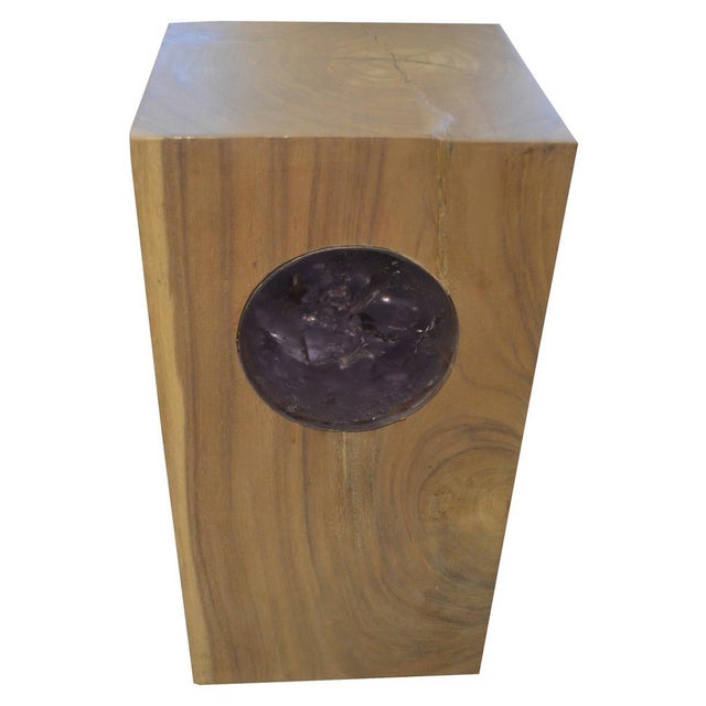 The St. Barts pedestal is made from suar wood stained white wash with a Minimalist circle filled with amethyst resin which...