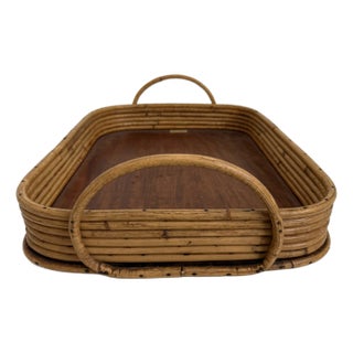 1960s Rattan Reeded & Teak Tray For Sale