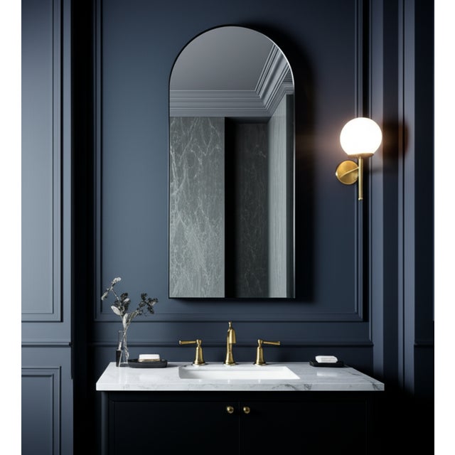 Metal Van Buren Brushed Black Arched Mirror For Sale - Image 7 of 8