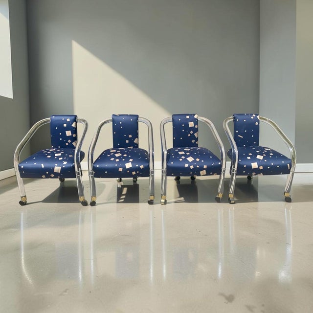 1980s Upholstered Charles Hollis Jones Style Lucite Dining Chairs - Set of 4 For Sale - Image 5 of 13