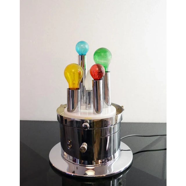Metal Acrylic Glass Colour-Changing Lamp with Chromed Base, 1970s For Sale - Image 7 of 9