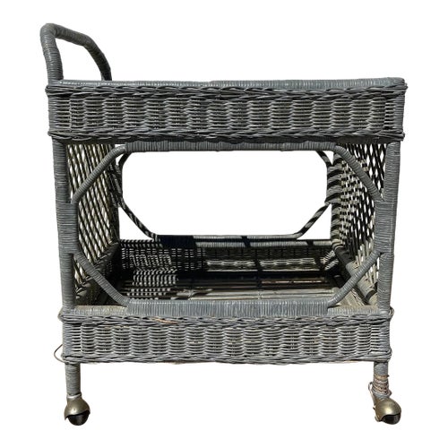 Vintage Wicker Bar Cart Bohemian Mid Century Retro Serving Table - Main Image