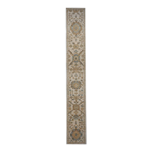Persian Sultanabad Wool 3x23 Ivory, Light Blue & Tan Handmade Runner Rug #1141108