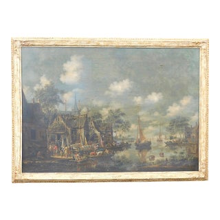 17th Century Thomas Heeremans (Dutch,1640–1694), a Busy Quayside With Sailing Vessels, Oil on Canvas For Sale