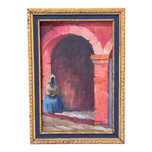 1929 Oil on Board Painting by Betty Lawrence of a New Orleans Street Vendor
