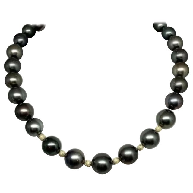 2010s Diamond Tahitian Pearl Necklace 14k Gold Certified For Sale - Image 5 of 9
