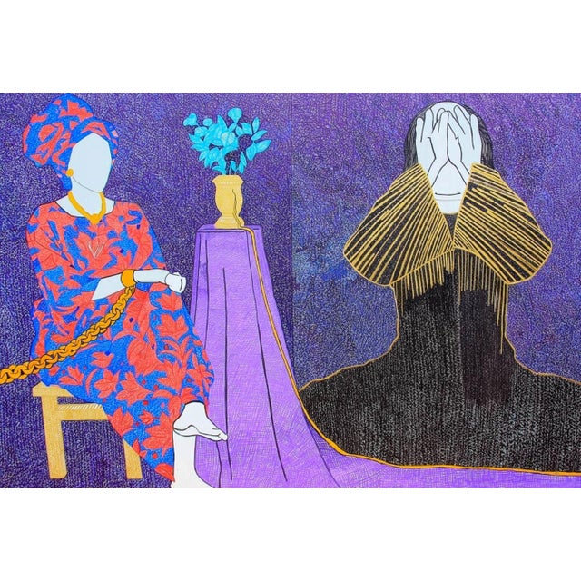 Textile Chambers of Her Sorrows, Figurative Abstract, Janet Adegoke (2021) Acrylic on Canvas For Sale - Image 7 of 9