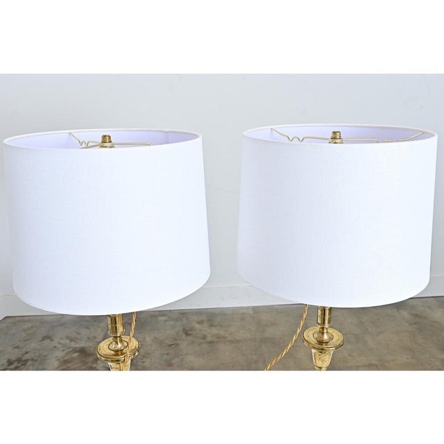 Brass Vintage French Brass Candlestick Lamps - a Pair For Sale - Image 8 of 12