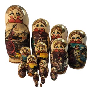 1980s Monumental 15 Piece Set of Hand Painted Stacking Dolls For Sale