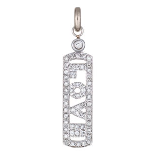 Diamond Love Pendant 14k White Gold Charm Estate Fine Jewelry For Sale