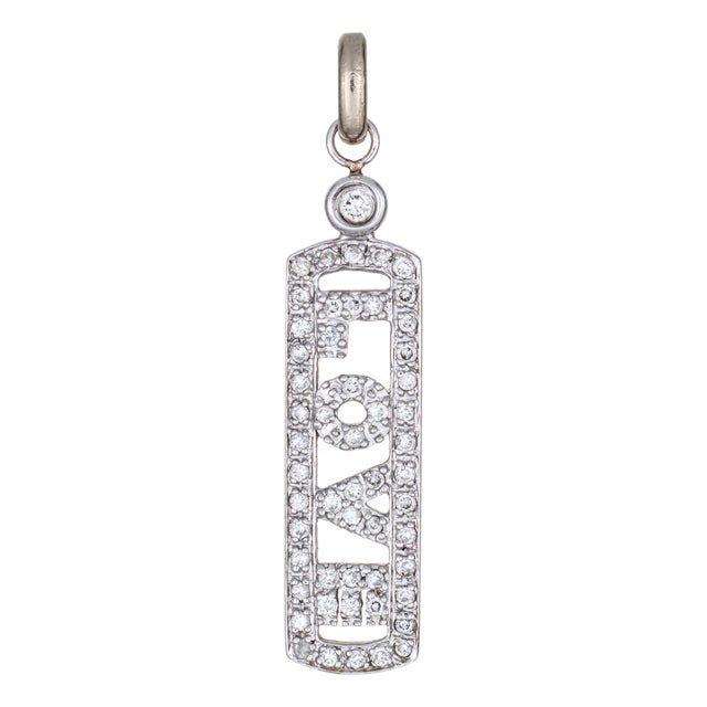 Diamond Love Pendant 14k White Gold Charm Estate Fine Jewelry For Sale