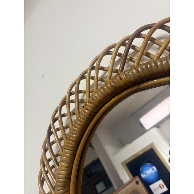 Wood Vintage Wicker Mirror, 1960 For Sale - Image 7 of 14