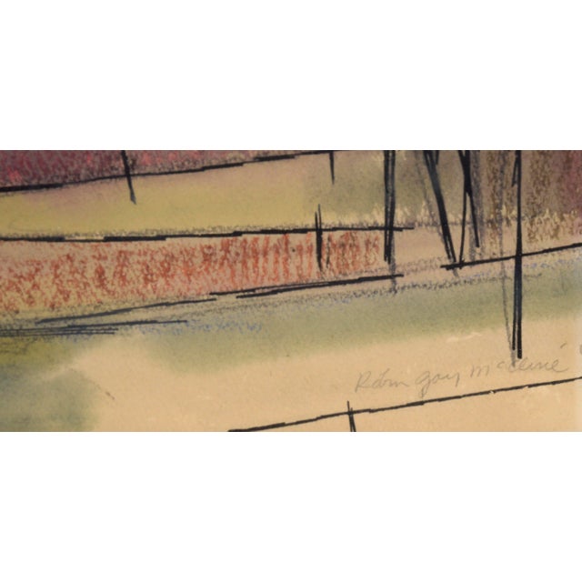 Paper Mid Century Modern Farmhouse Landscape in Watercolor and Ink on Paper by Robin Gay McCline For Sale - Image 7 of 8