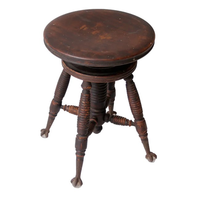 Antique Claw and Ball Foot Piano Stool For Sale