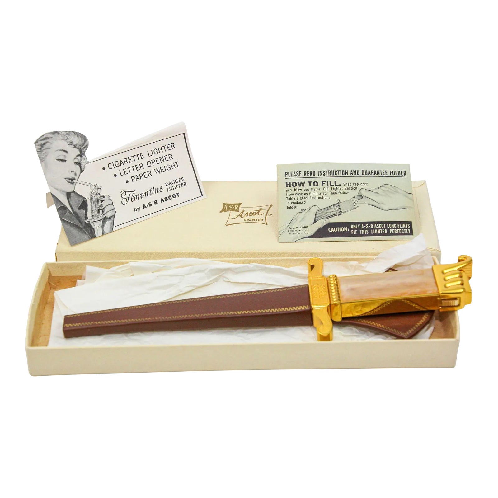 Ascot Florentine Dagger Lighter Letter Opener Paper Weight Gold and