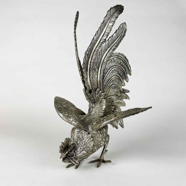 Bronze Cast Roosters in Silver, 1900s, Set of 2 For Sale - Image 10 of 11