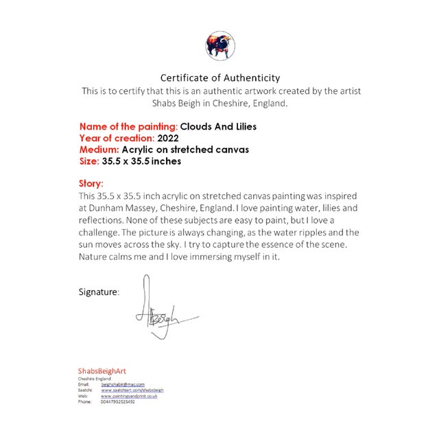 Textile "Clouds and Lilies" Contemporary Original Expressionist Landscape Painting by Shabs Beigh For Sale - Image 7 of 10