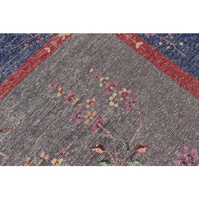 Antique Art Deco Rug in Soft Grey Field With Navy Blue and Red Border For Sale - Image 14 of 14