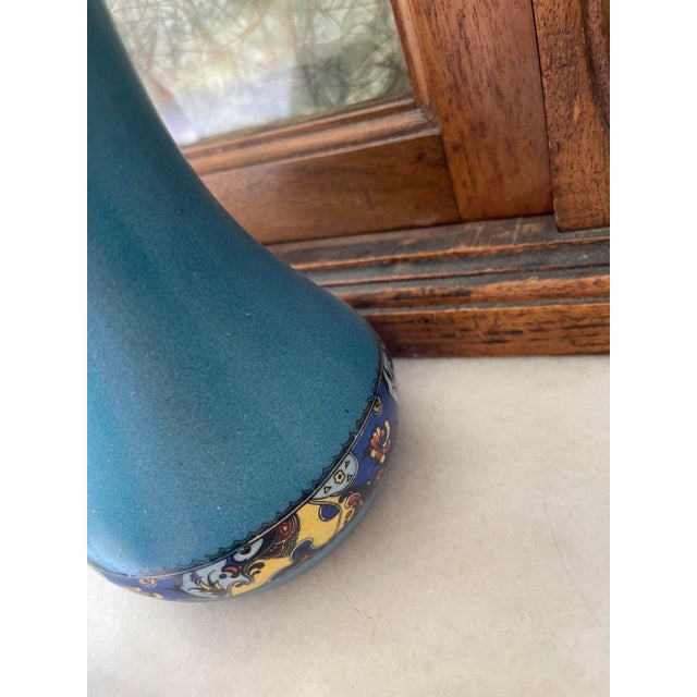 Ceramic 1920s Lovely Saturated European Painted Floral Band Vase For Sale - Image 7 of 12