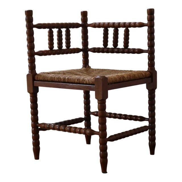 Vintage Turned Wood Corner Chair, 1950s For Sale