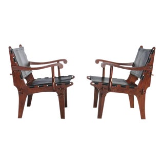 Pair of Angel Pazmino Rosewood and Leather Sling Armchairs - a Pair For Sale