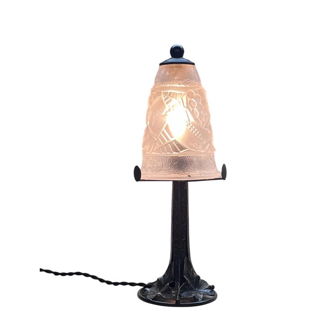 Beautiful petit lamp from 1920s France in the French Art Deco Style.&nbsp;New blackened patina with highlighted...