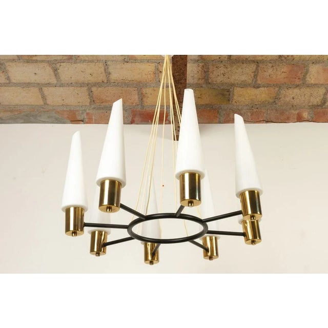 Mid-Century Modern Brass Pendant Lamp with Opal Glass Shades, 1960s For Sale - Image 9 of 18