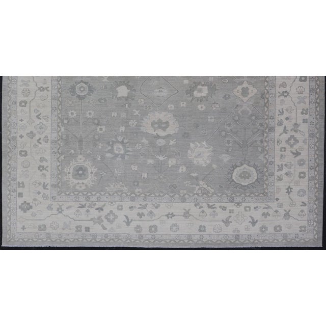 Tribal Square Oushak Rug in Cool Gray and Ivory With Refined Allover Floral 12'0 X 12'4 For Sale - Image 3 of 13