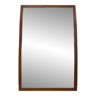 United Furniture MCM Curved Walnut Mirror Vintage Mid-Century Bedroom Mirror For Sale