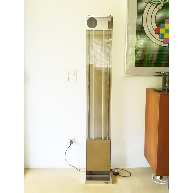 Chrome-Plated Metal & Smoked Glass 2 Neon Floor Lamp, 1970s For Sale - Image 13 of 18