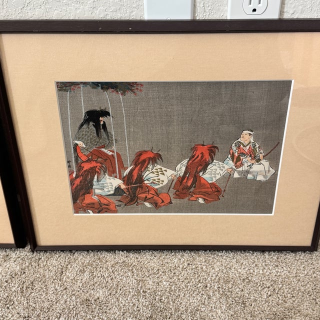 1920s Antique Japanese Original Woodblock Print Pair by Tsukioka Kōgyo (1927), Signed & Framed For Sale - Image 5 of 8