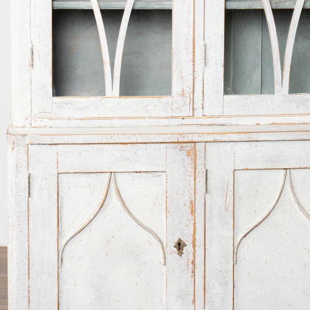 Gray Late 19th Century Swedish Gustvian Bookcase Display Cabinet With Upper Glass Doors For Sale - Image 8 of 13